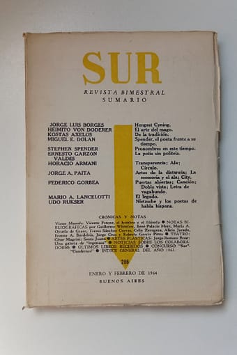 REVISTA SUR BIMESTRAL 1964 REVISTA BIMESTRAL SUMARIO: 1964