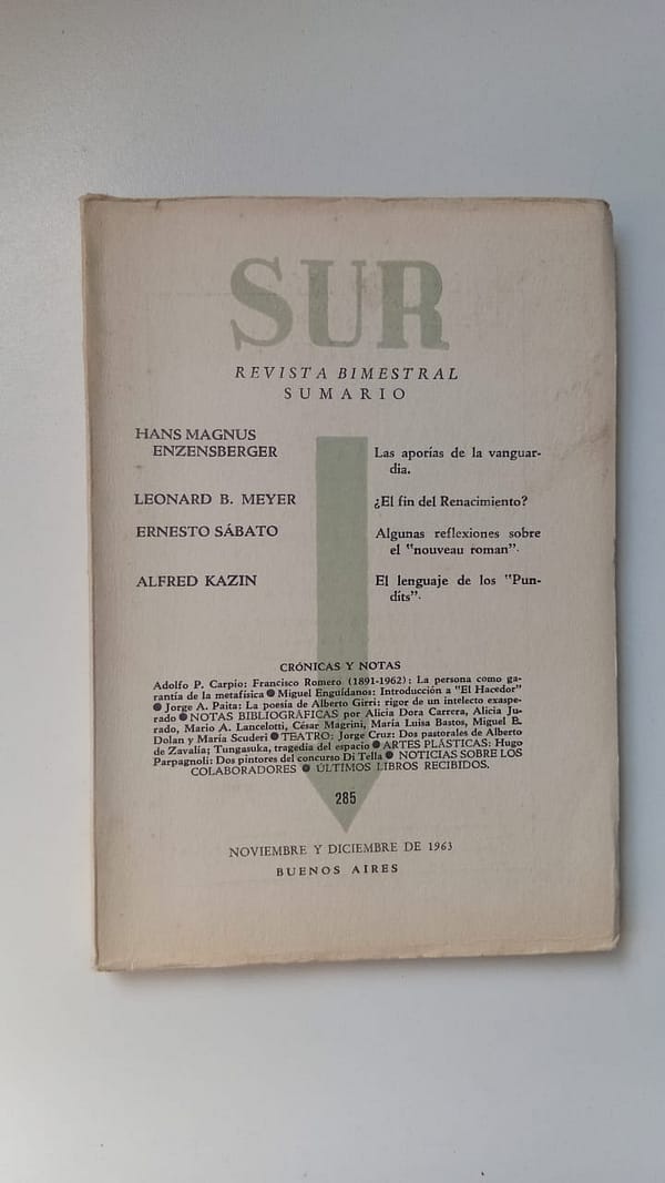 REVISTA SUR BIMESTRAL 1963 REVISTA SUR. REVISTA BIMESTRAL DE NOVIEMBRE Y DICIEMBRE DE 1963.