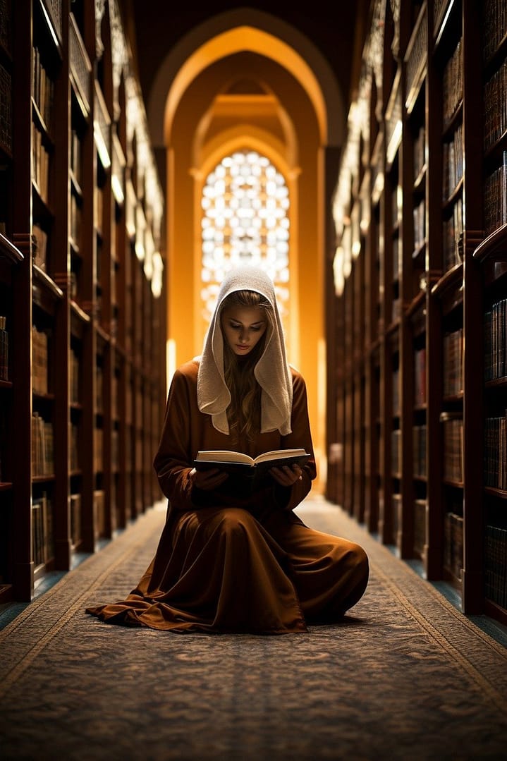 ai generated, woman, library-8369141.jpg